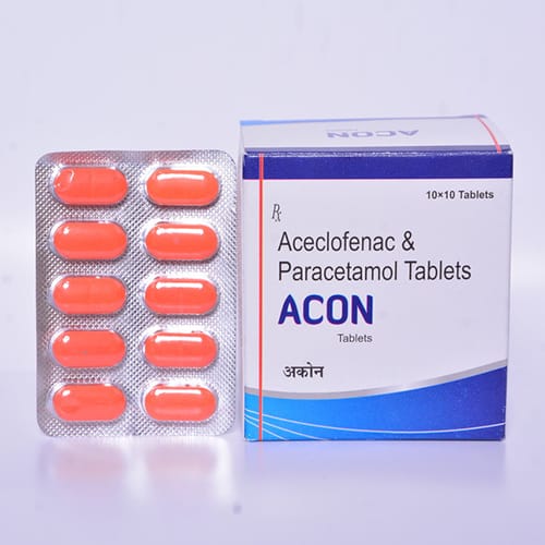 Product Name: Acon, Compositions of Acon are ACECLOFENAC100, PARACETAMOL325 - Aeon Remedies