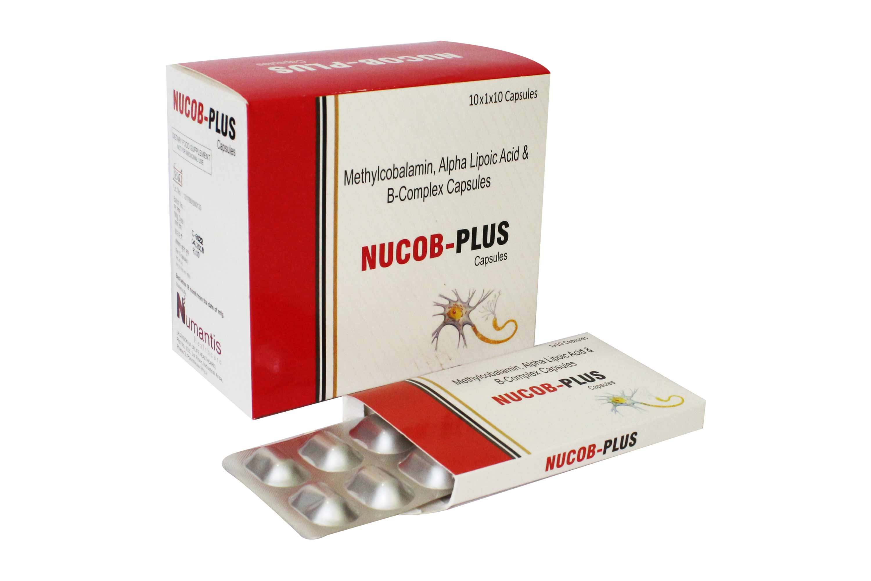 Product Name: Nucob Plus, Compositions of Nucob Plus are Methylcobalamin Alpha Lipoic Acid & B-Complex Capsules - Numantis Healthcare