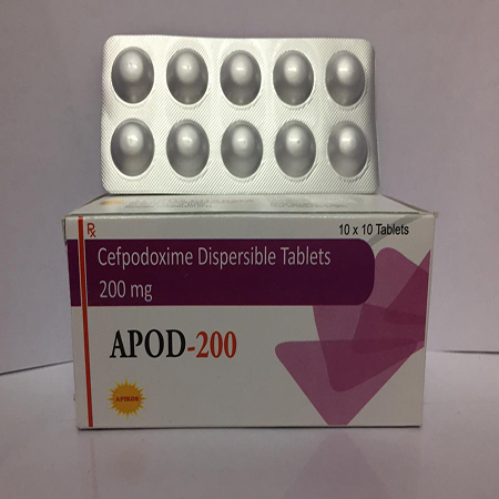 Product Name: APOD 200, Compositions of APOD 200 are Cefpodoxime Dispersable Tablets 200mg - Apikos Pharma