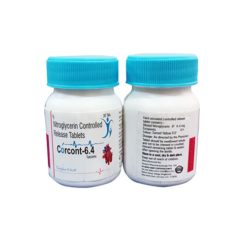 Product Name: Corcont 6.4, Compositions of Corcont 6.4 are Nitroglycerin Controlled Release Tablets IP - Arlak Biotech