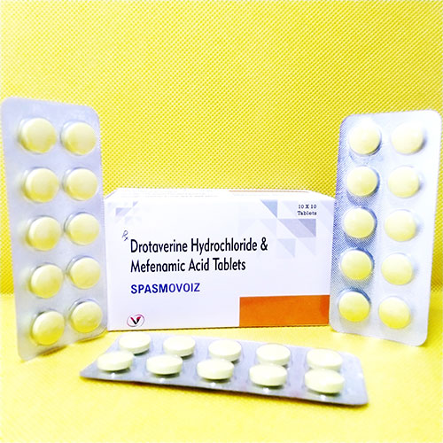Product Name: Spasmovoiz, Compositions of Spasmovoiz are Drotaverine HCL 80 mg +Mefenamic Acid 250 mg - Voizmed Pharma Private Limited