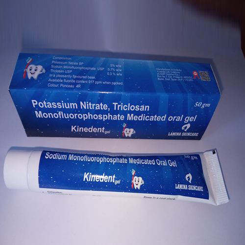 Product Name: Kinedent, Compositions of Kinedent are Potassium Nitrate, Triclosan Monofluorophosphate Medicated Oral Gel - Manlac Pharma