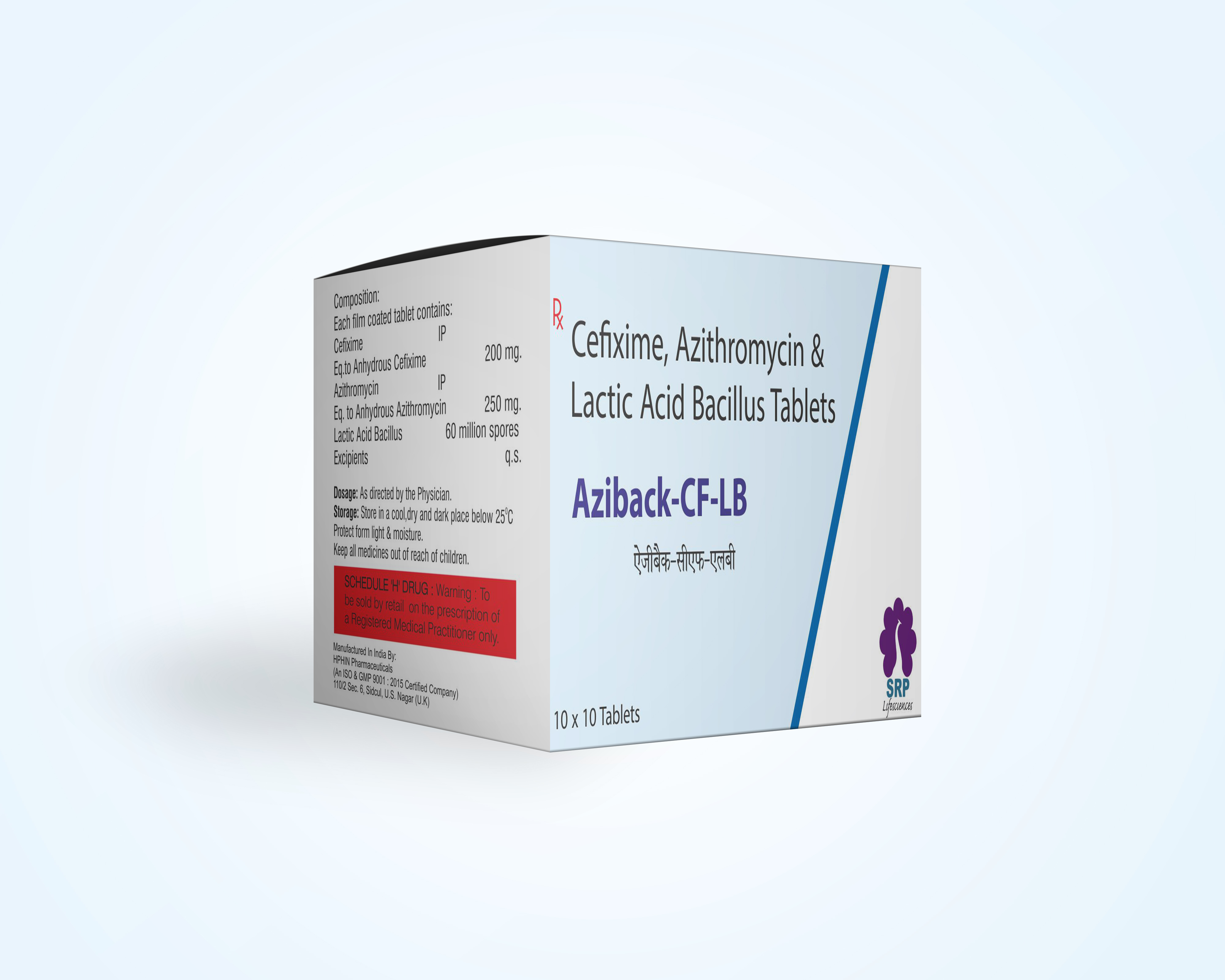 Product Name: AZIBACK CF LB, Compositions of Cefixime,  Azithromycin & Lactic Acid Bacillus Tablets are Cefixime,  Azithromycin & Lactic Acid Bacillus Tablets - Cynak Healthcare