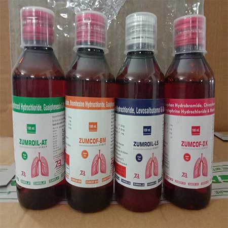 Product Name: Zumroil AT, Compositions of Zumroil AT are Levosulbutamol Sulphate,Ambroxal Hydrochloride & Guaiphenesin Syrup - Zumax Biocare