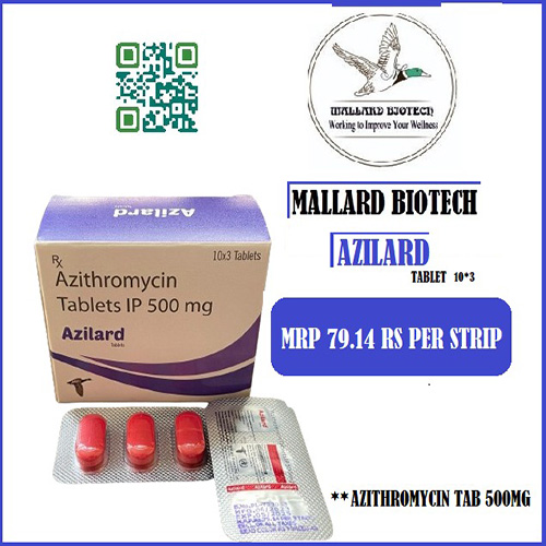 Product Name: Azilard, Compositions of Azilard are Azithromycin Tablets IP 500 mg - Mallard Biotech Private Limited