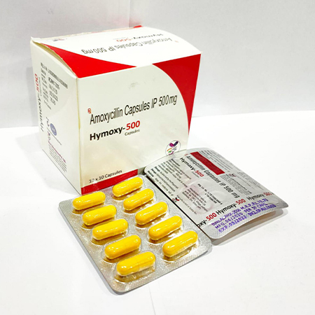 Product Name: Hymoxy 500, Compositions of Hymoxy 500 are Amoxycillin Capsules IP 500mg - Arvoni Lifesciences Private Limited