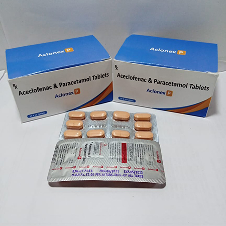 Product Name: ACLONEX P, Compositions of ACLONEX P are Aceclofenac & Paracetamol Tablets - Qonexa Lifecare Private Limited