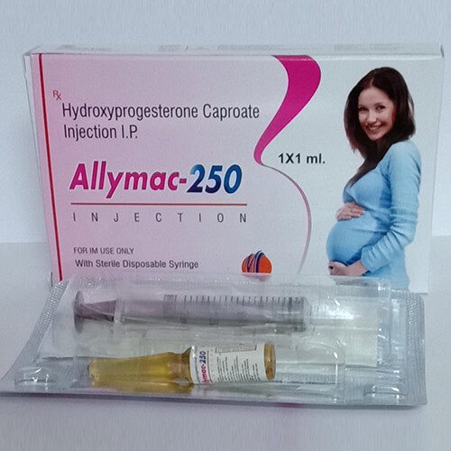 Product Name: Allymac 250, Compositions of Allymac 250 are Hydroxyprogesterone Caprote Injection I.P. - Macro Labs Pvt Ltd