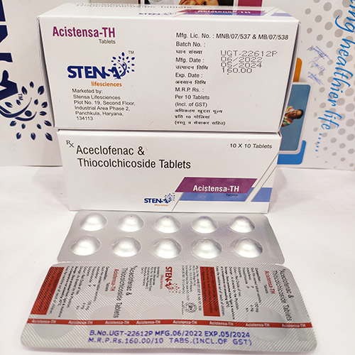 Product Name: ACISTENSA TH TAB, Compositions of ACISTENSA TH TAB are Aceclofenac & Thiocolchicoside Tablets - Stensa Lifesciences