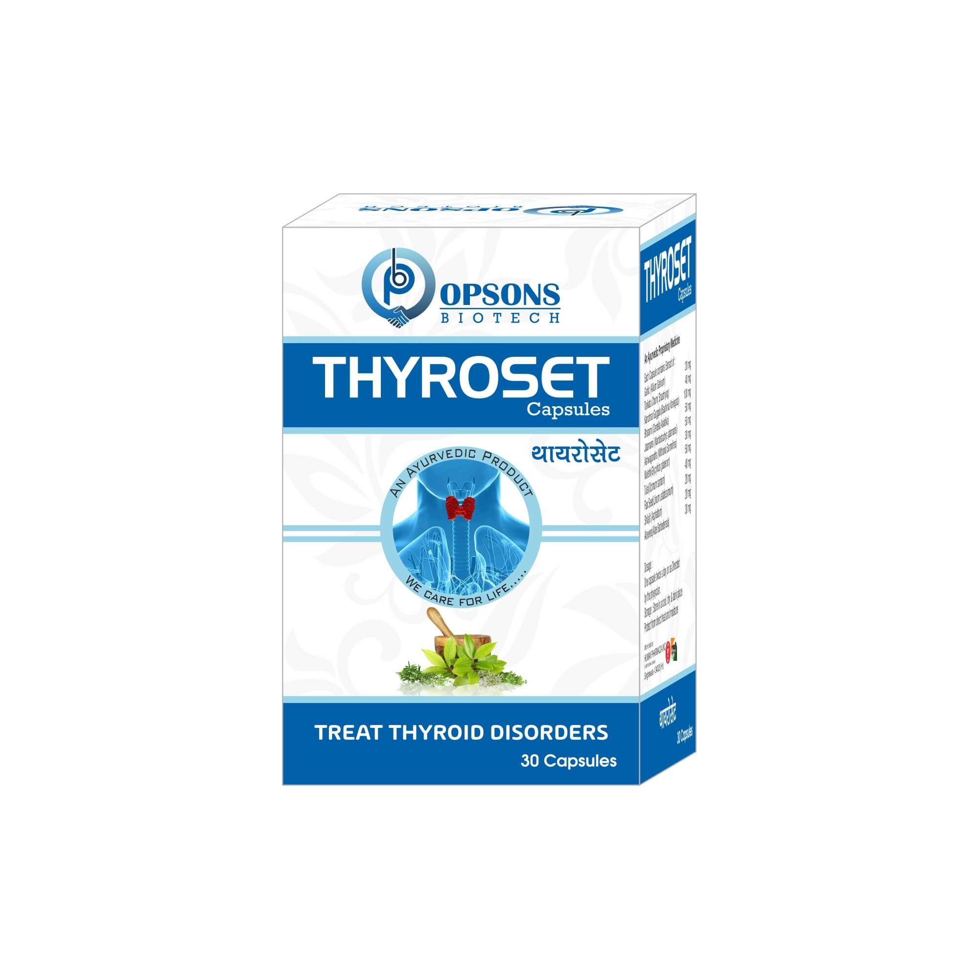 Product Name: Thyroset capsules, Compositions of Thyroset capsules are Treat Thyroid Disorders - Opsons Biotech