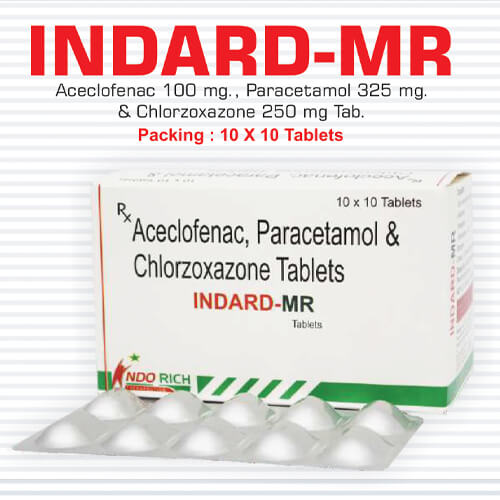 Product Name: Indard MR , Compositions of Indard MR  are Aceclefenac,Parecetamol & Chlorzoxazone Tablets - Pharma Drugs and Chemicals
