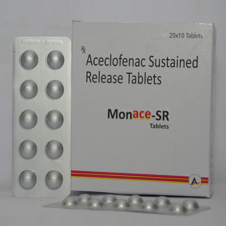 Product Name: MONACE SR, Compositions of MONACE SR are Aceclofenac Sustained Release Tablets - Alencure Biotech Pvt Ltd