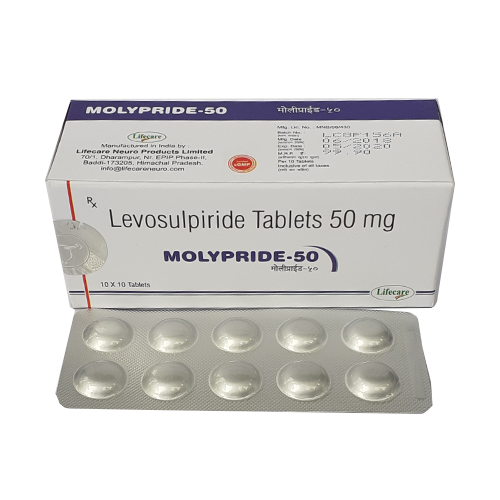 Product Name: Molypride 50, Compositions of Molypride 50 are Levosulpiride Tablets 50mg - Lifecare Neuro Products Ltd.