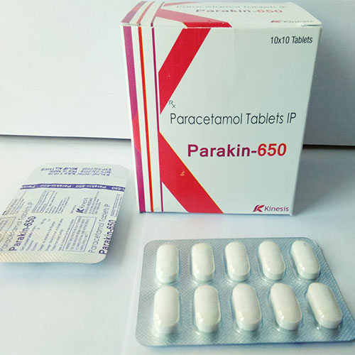 Product Name: Parakin 650, Compositions of Parakin 650 are Paracetamol 650 mg Tablet - Kinesis Biocare