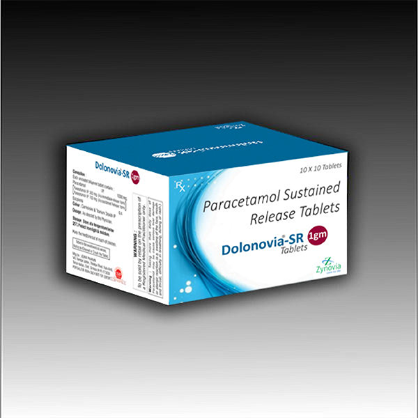 Product Name: Dolonovia SR 1gm, Compositions of Dolonovia SR 1gm are Paracetamol Sustained Release Tablets - Zynovia Lifecare