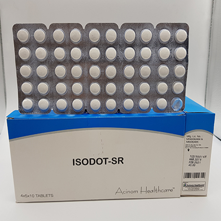 Product Name: Isodot SR, Compositions of Isodot SR are Isoxsuprine Hydrochloride IP 40mg  (SR) - Acinom Healthcare