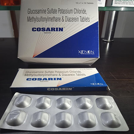 Product Name: Cosarin, Compositions of Cosarin are Glucosamine Sulphate Potassium Chloride,Methylsulfonylmethane & Diacerein Tablets - Xenon Pharma Pvt. Ltd