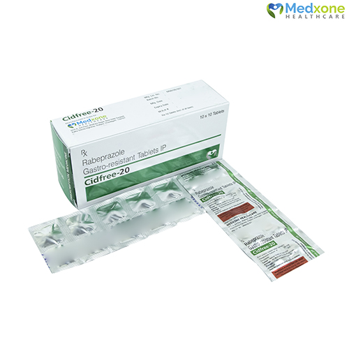 Product Name: CIDFREE 20, Compositions of Rabeprazole Gastro resistant Tablets IP are Rabeprazole Gastro resistant Tablets IP - Medxone Healthcare