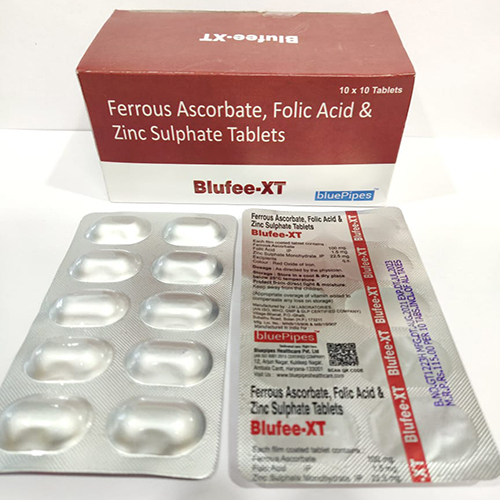 Product Name: BLUFEE XT, Compositions of BLUFEE XT are Ferrous Ascorbate Folic Acid & Zinc Sulphate Tablets - Bluepipes Healthcare
