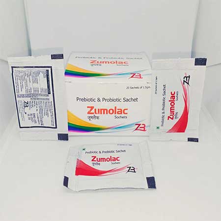 Product Name: Zumaloc, Compositions of Prebiotic & Probiotic Sachet are Prebiotic & Probiotic Sachet - Zumax Biocare