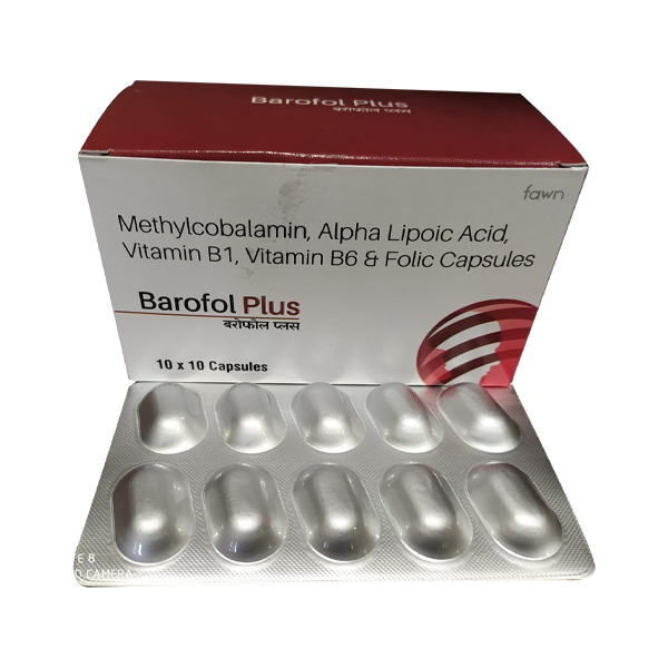 Product Name: Barofol Plus, Compositions of Barofol Plus are Methylcobalamin, Alpha lipoic Acid, Biotin, pyridoxine Hcl & Folic Acid Capsules. - Fawn Incorporation