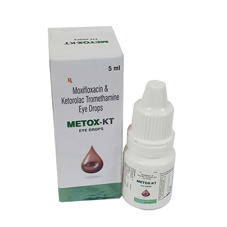 Product Name: Metox kt, Compositions of Metox kt are Moxifloxacin HCl 0.5% w/v, KeterolacTromithamine IP 0.5% - IIFA Healthcare