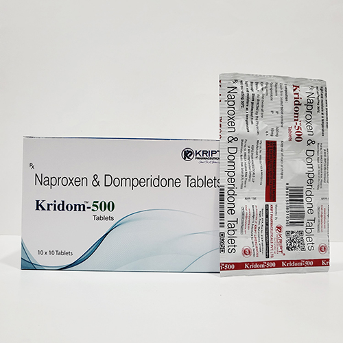 Product Name: kridom 500, Compositions of kridom 500 are Naproxen & Domperidone tablets - Kript Pharmaceuticals