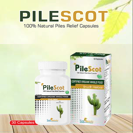 Product Name: Pilescot, Compositions of Pilescot are 100% Natural Piles Releif Capsules - Scothuman Lifesciences
