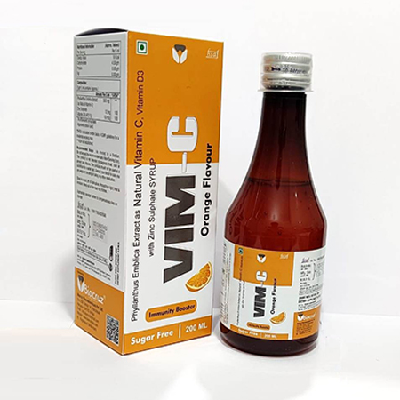 Product Name: VIM C, Compositions of VIM C are Embrica Extract as Natural Vitamin C, Vitamin D3 with Zinc Sulphate Syrup - Biocruz Pharmaceuticals Private Limited