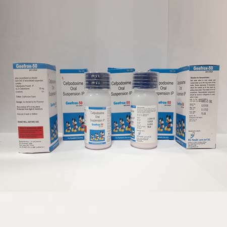 Product Name: GEEFROX 50, Compositions of GEEFROX 50 are Cefpodoxime Oral Suspension IP - Acinom Healthcare