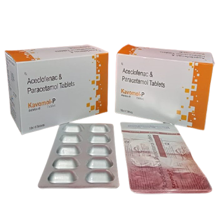 Product Name: Kavomol P, Compositions of Kavomol P are Aceclofenac & Paracetamol Tablets - Kevlar Healthcare Pvt Ltd