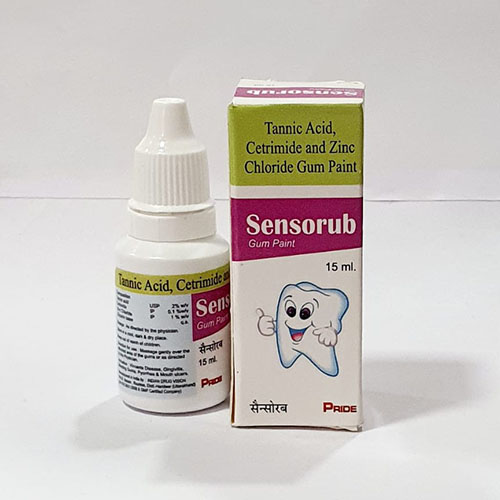 Product Name: Sensorub, Compositions of Sensorub are Tannic Acid Cetrimide and Zinc Chloride Gum Paint  - Pride Pharma