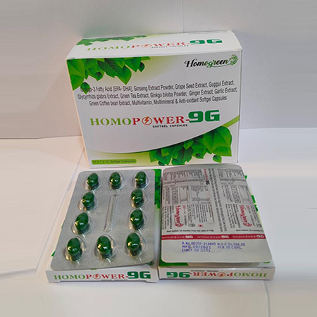 Product Name: Homopower 9G, Compositions of Homopower 9G are Omega-3 Fatly Acid[EPA-GTA],Ginseng Extract Powder,Grape Seed Extract,Guggul Extract,Glycyrrhiza Glabra Extract,Green Tea Extract,Gingko  Biloba Powder,Giger Extract,Garlic Extract,Green Coffee Bean Extract,Multivitamin,Multi - Abigail Healthcare