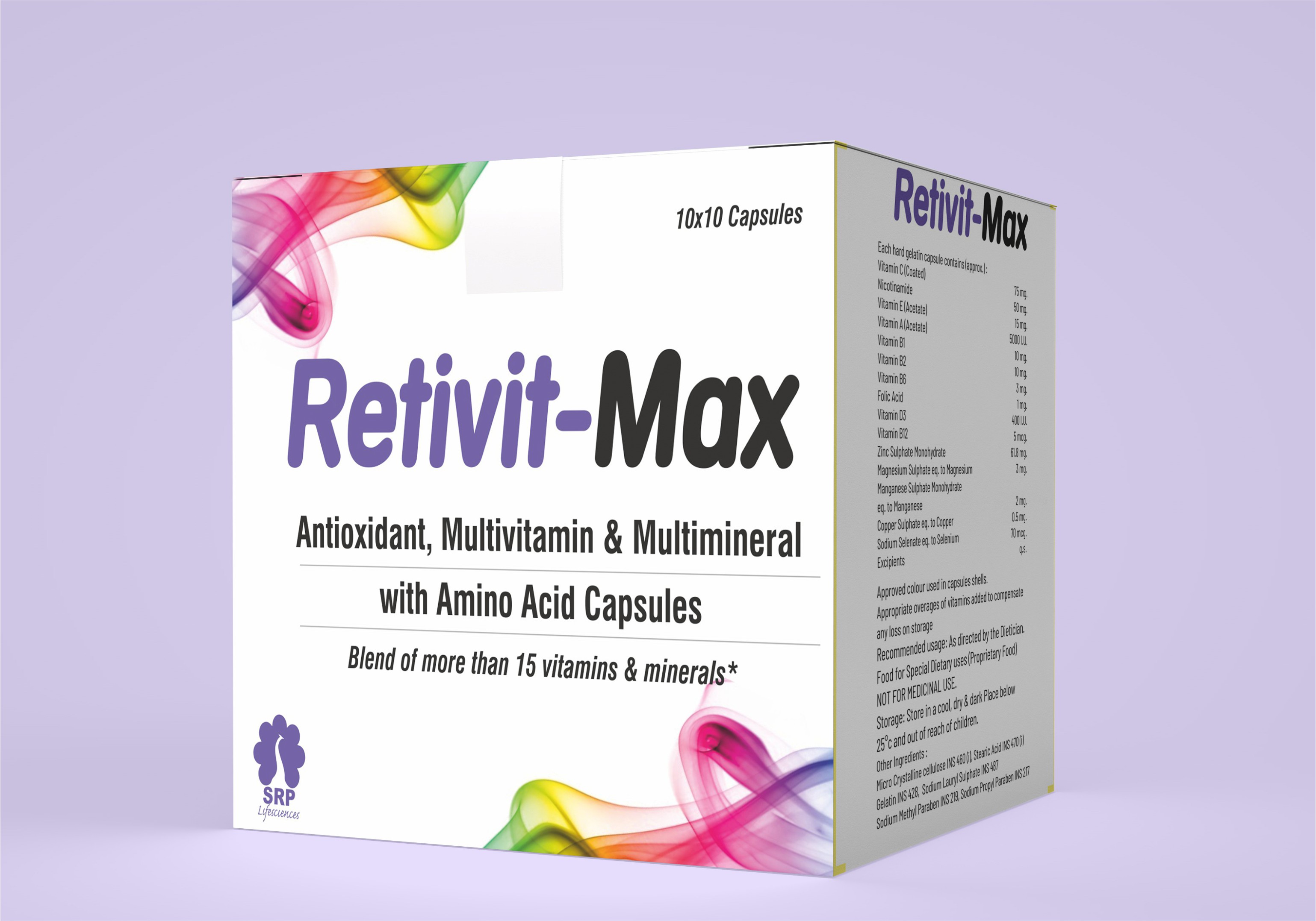 Product Name: RETIVIT MAX, Compositions of RETIVIT MAX are ANTIOXIDANT, MULTIVITAMIN & MULTIMINERAL WITH AMINO ACID CAPSULES - Cynak Healthcare