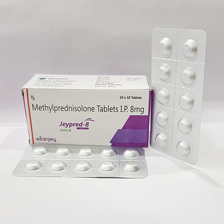Product Name: Jeypred 8, Compositions of Jeypred 8 are Methylprednisolone Tablets IP 8mg - Ellanjey Lifesciences