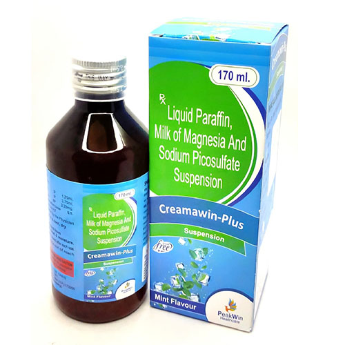 Product Name: Creamawim Plus, Compositions of Creamawim Plus are Liquid Paraffin,Milk of Magnesia & Sodium  Picosulphate Suspension - Peakwin Healthcare