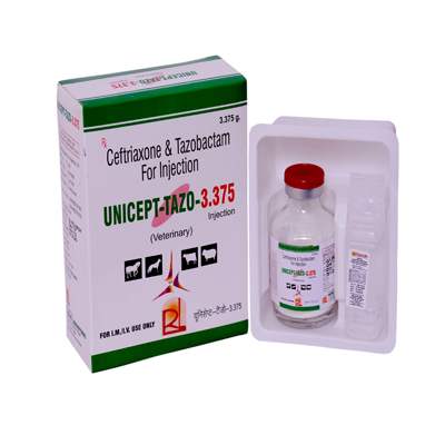 Product Name: UNICEPT TAZO 3 375, Compositions of UNICEPT TAZO 3 375 are Ceftriaxone & Tazobactam  For injection - ISKON REMEDIES
