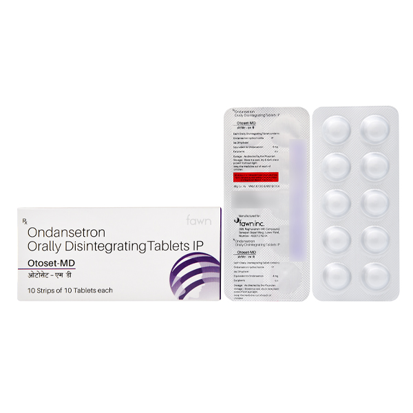 Product Name: OTOSET MD, Compositions of OTOSET MD are Ondansetron 4 mg Orally Disintegrating I.P. - Fawn Incorporation