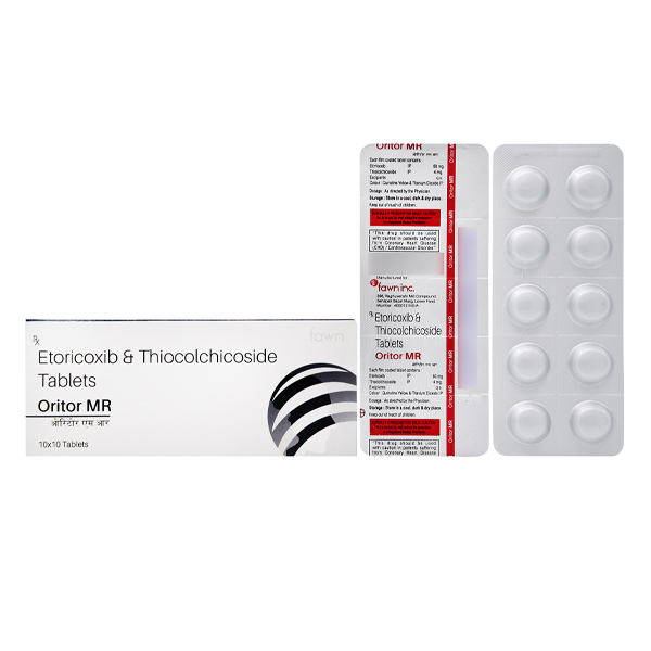 Product Name: ORITOR MR, Compositions of Etoricoxib 60 mg + Thiocolchicoside 4mg are Etoricoxib 60 mg + Thiocolchicoside 4mg - Fawn Incorporation