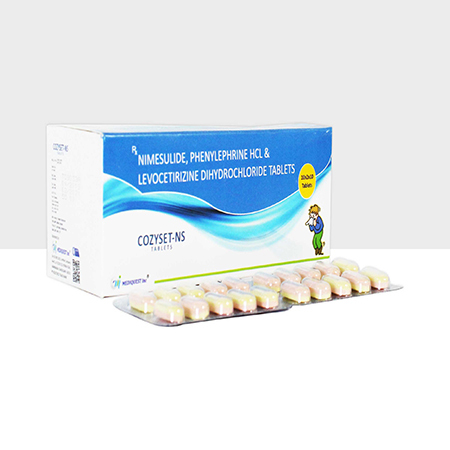 Product Name: COZYSET NS, Compositions of COZYSET NS are Nimesulide, Phenylphrine HCL & Levocetrizine Dihydrochloride Tablets - Mediquest Inc