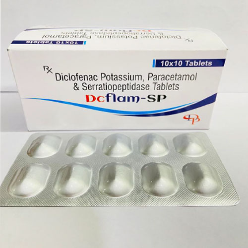 Product Name: DC Flam SP, Compositions of DC Flam SP are Diclofenac Potassium, Paracetamol and Serratiopeptidase Tablets - Disan Pharma