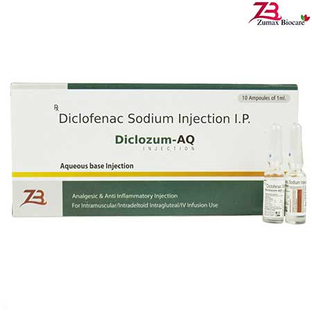 Product Name: Diclozum AQ, Compositions of Diclofenac Sodium Injection I.P. are Diclofenac Sodium Injection I.P. - Zumax Biocare