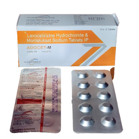Product Name: Adocet M, Compositions of Adocet M are Levocetrizine HCL & Montelukast Sodium Tablets IP - Kevlar Healthcare Pvt Ltd