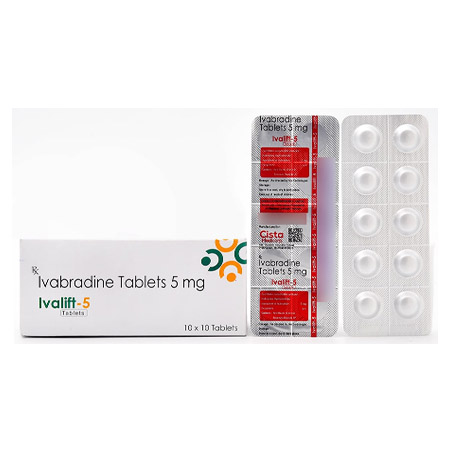 Product Name: IVALIFT 5, Compositions of IVALIFT 5 are Ivabradine Tablets 5 mg - Cista Medicorp