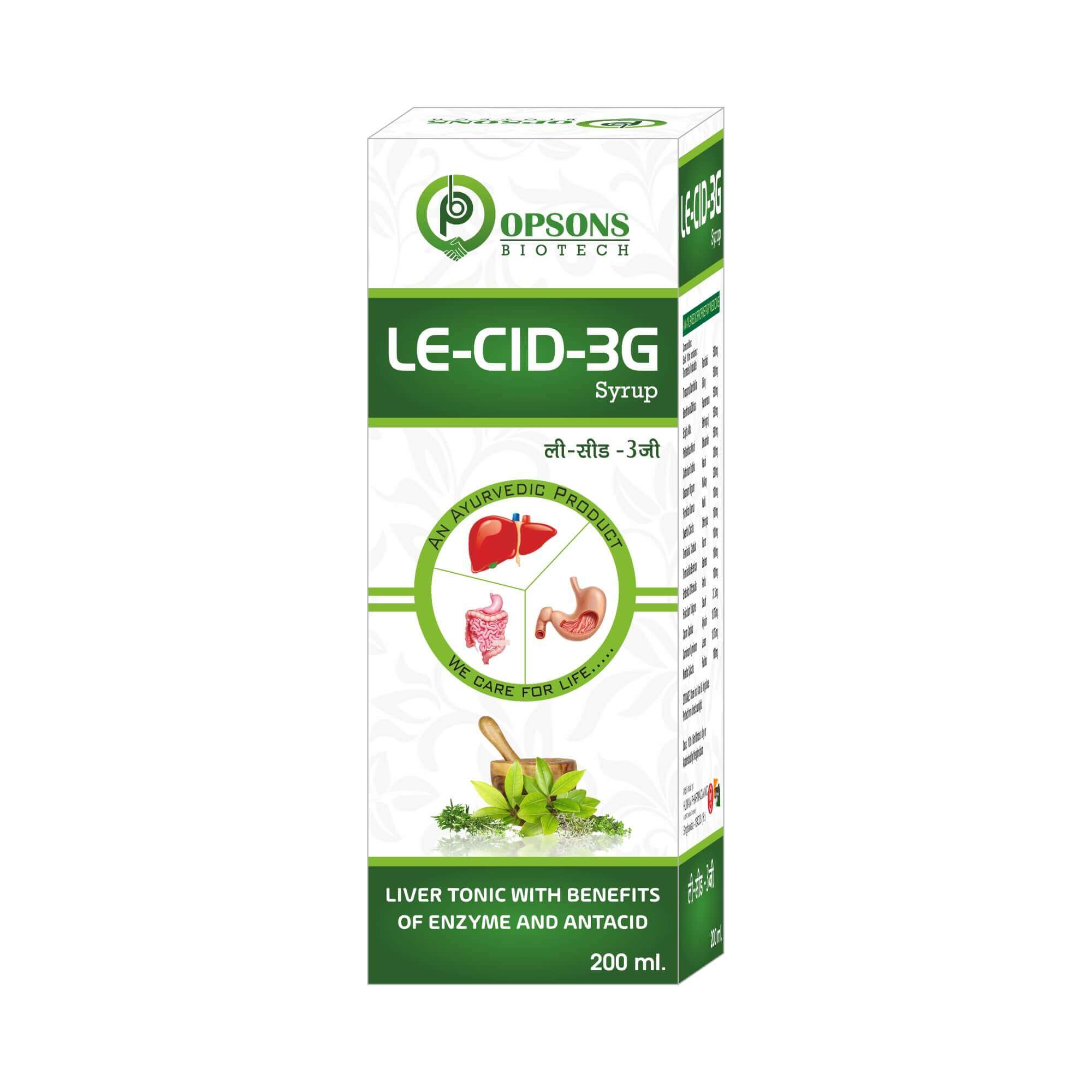 Product Name: Le Cid 3G, Compositions of Le Cid 3G are Liver Tonic WithBenefits Of Enzyme And Antacid - Opsons Biotech