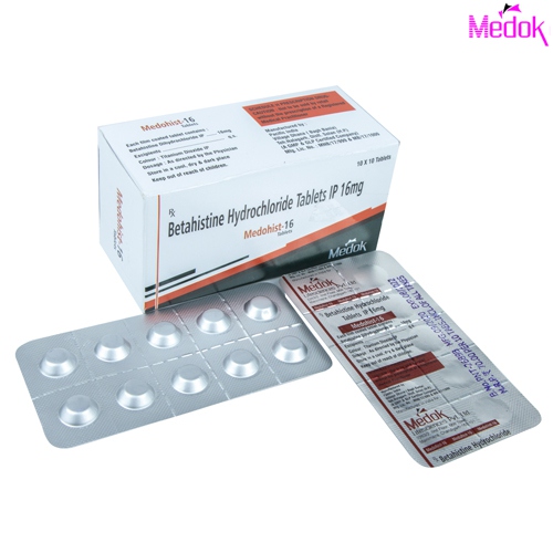 Product Name: Medohist 16, Compositions of Medohist 16 are Betahistine hydrochloride IP 16mg - Medok Life Sciences Pvt. Ltd