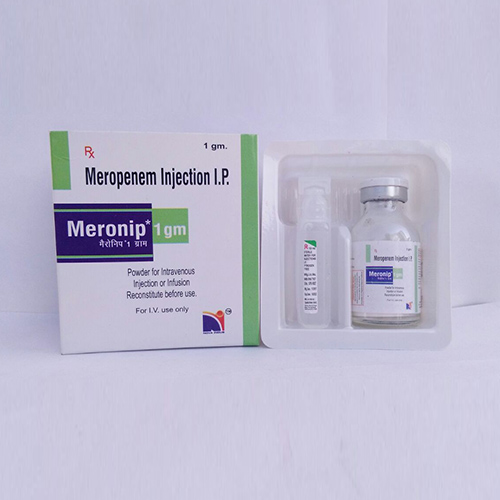 Product Name: Meronip 1 gm, Compositions of Meronip 1 gm are Meropenem Injection I.P. - Nova Indus Pharmaceuticals