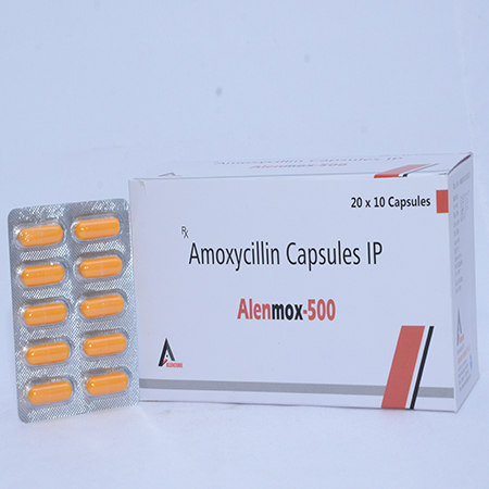 Product Name: ALENMOX 500, Compositions of ALENMOX 500 are Amoxycillin Capsules IP - Alencure Biotech Pvt Ltd