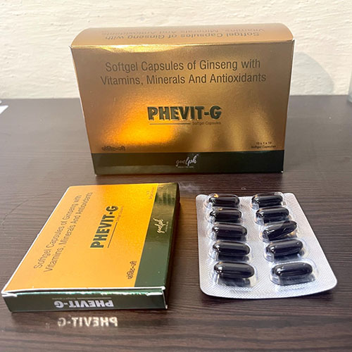 Product Name: Phevit G, Compositions of Phevit G are Softgel Capsules of Gineseng With Vitamins,Minerals And Antioxidants - Guelph Healthcare Pvt. Ltd