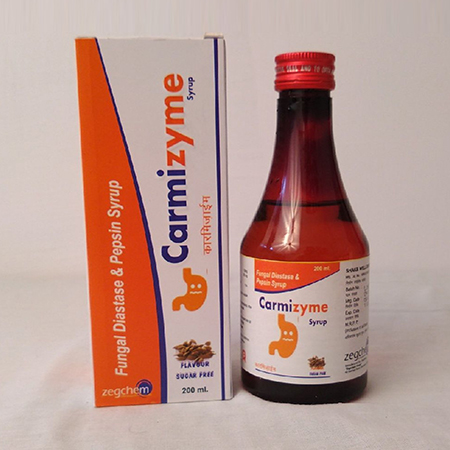 Product Name: Carmizyme, Compositions of Carmizyme are Fungle Diastase & Papsin Syrup - Zegchem